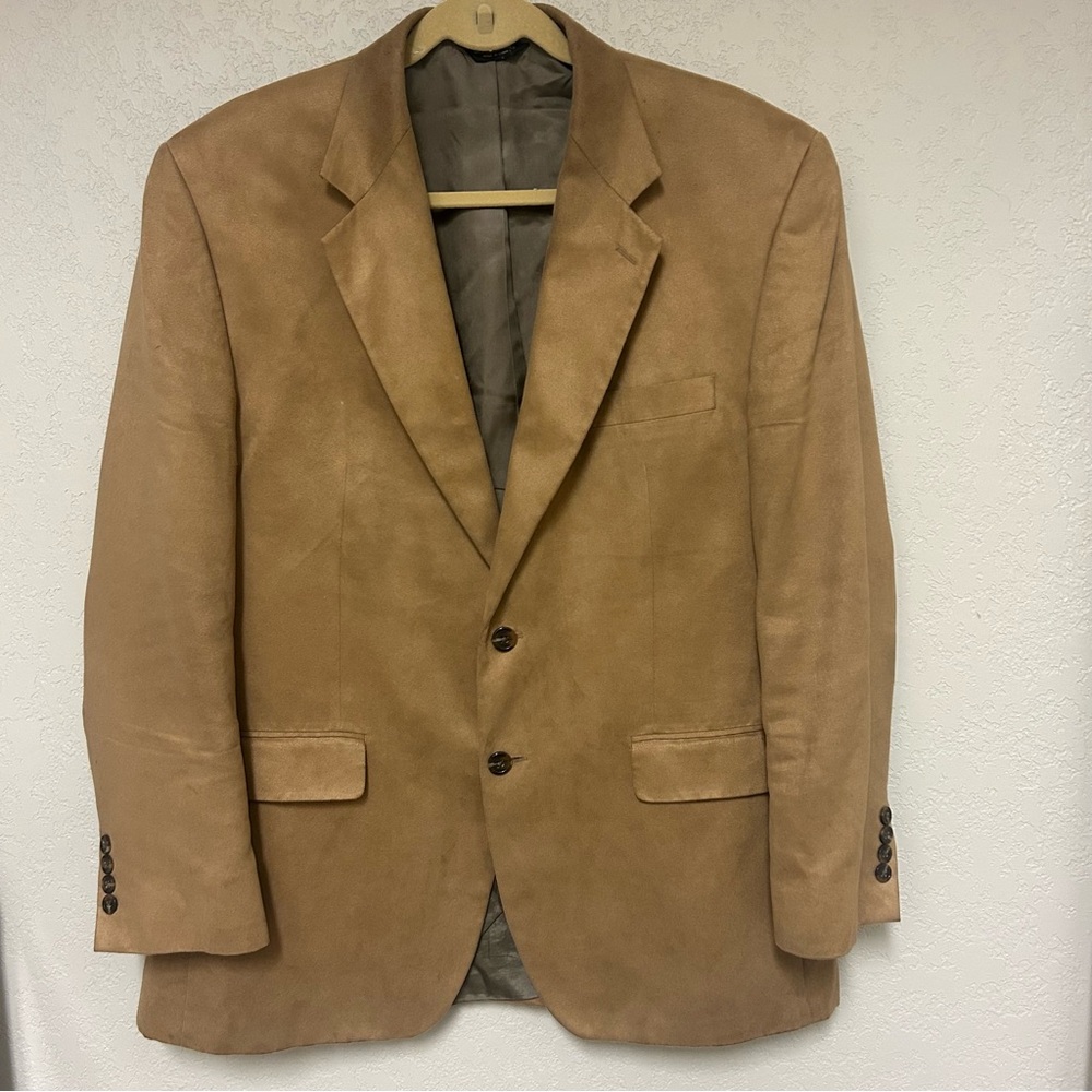 Chaps Ralph Lauren Mens Blazer 42R Camel Faux Suede Two-Button Single Breasted